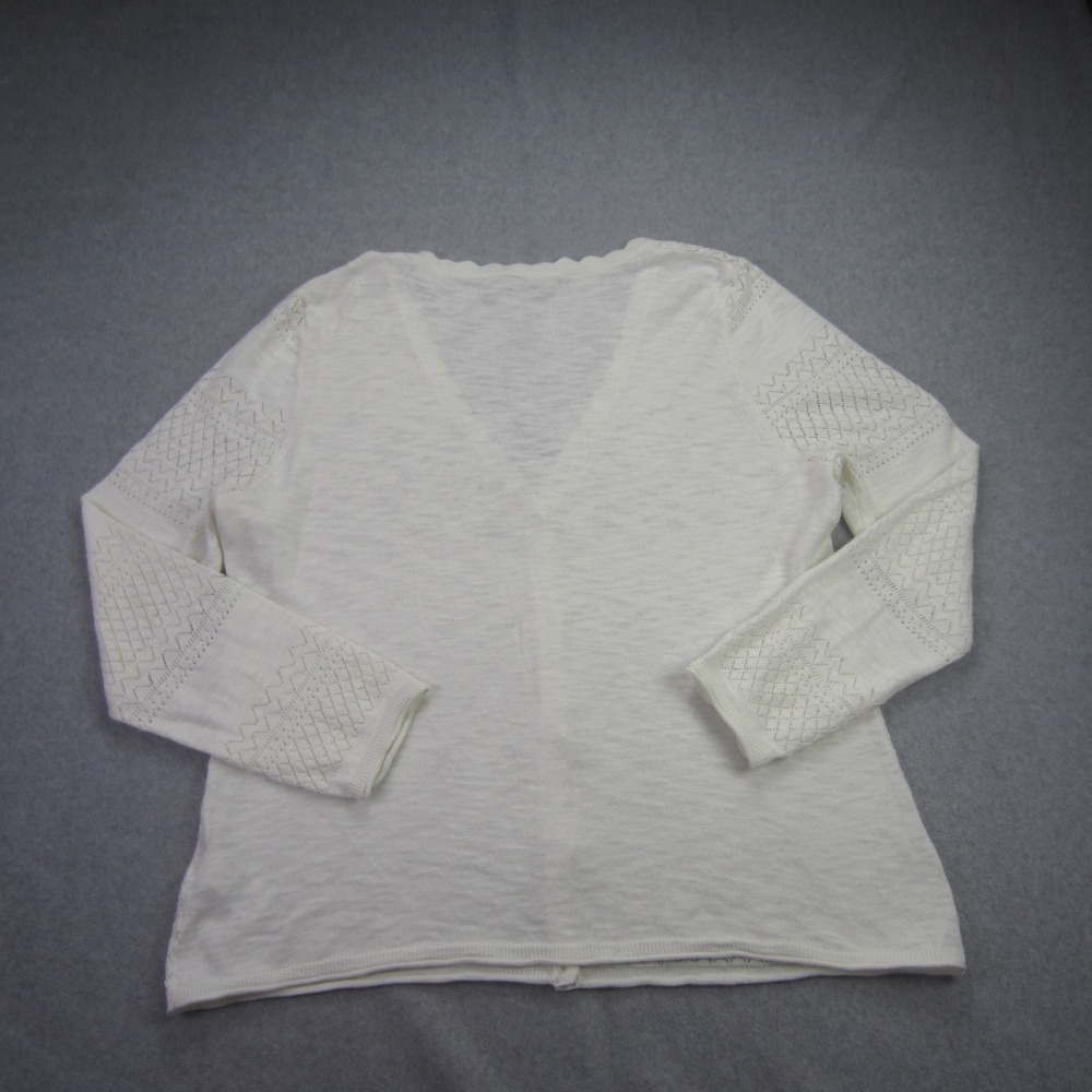 FRYE Sweater Womens‎ XL White Pointelle Scalloped V Neck Button Front Cardigan - Picture 6 of 16